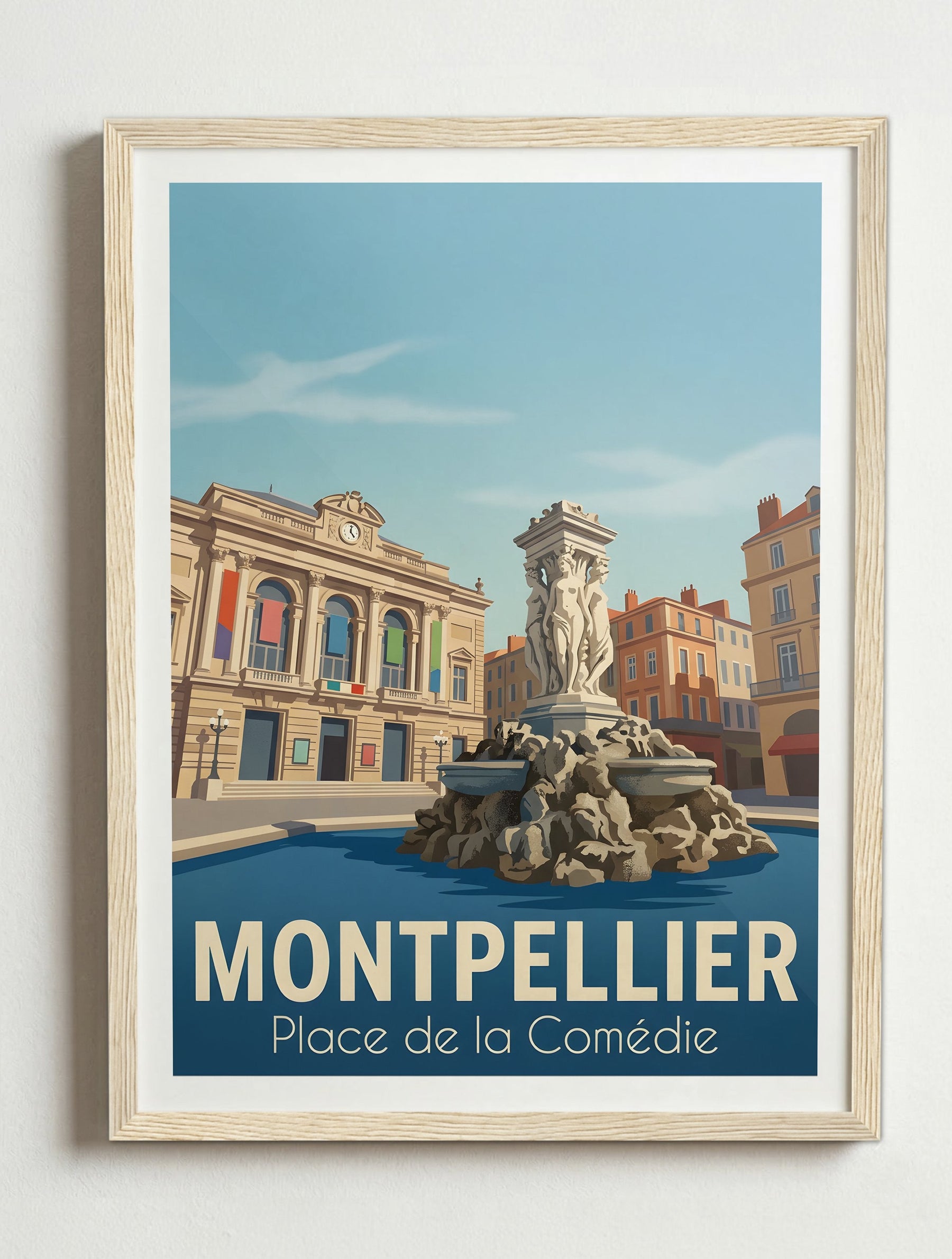 Affiche de Montpellier - Place de la Comédie – Cadre bois