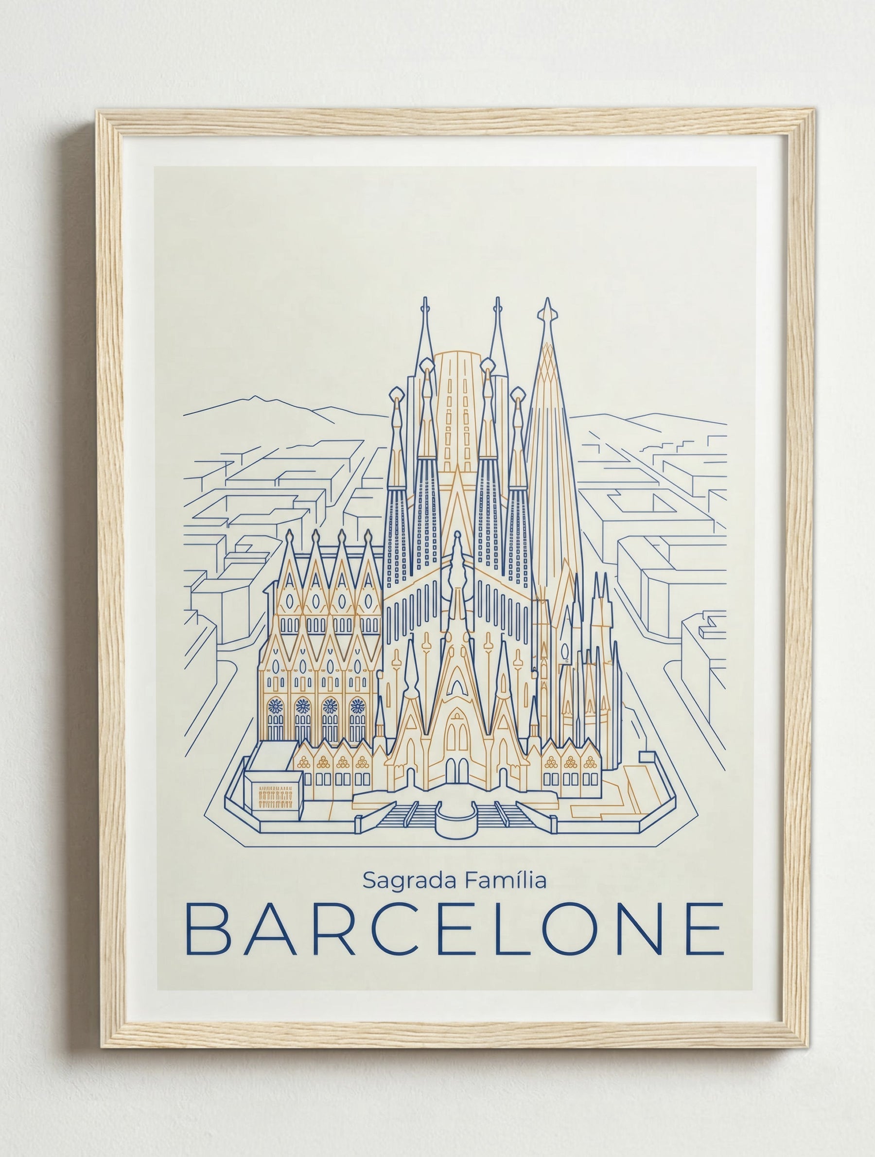 Affiche Barcelone – Cadre bois