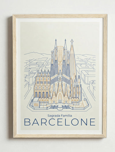 Affiche Barcelone – Cadre bois