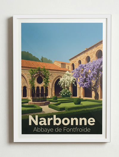 Affiche de Narbonne - Abbaye de Fontfroide – Cadre blanc
