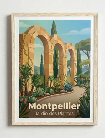 Affiche de Montpellier - Jardin des Plantes de Montpellier – Cadre bois
