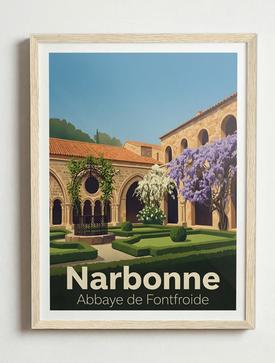 Affiche de Narbonne - Abbaye de Fontfroide – Cadre bois