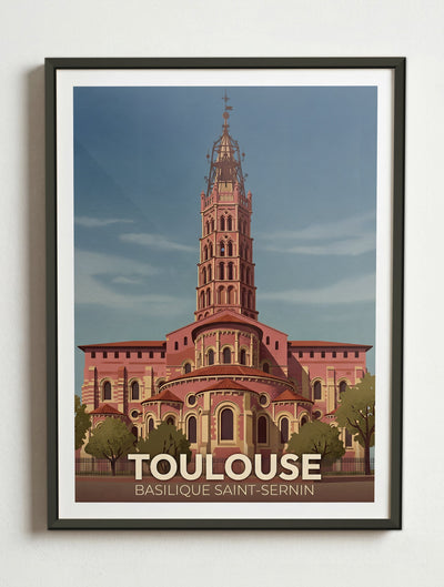 Affiche de Toulouse - Basilique Saint-Sernin de Toulouse – Cadre métal