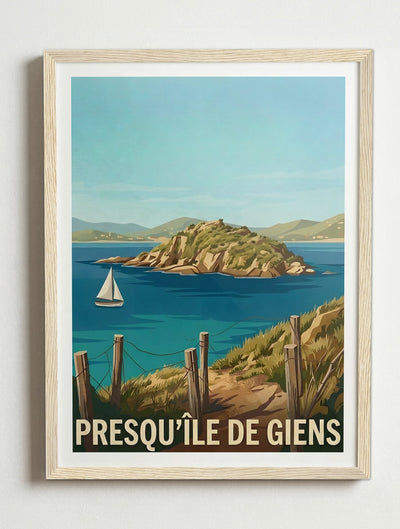 Affiche de la Presqu'Île de Giens – Cadre bois