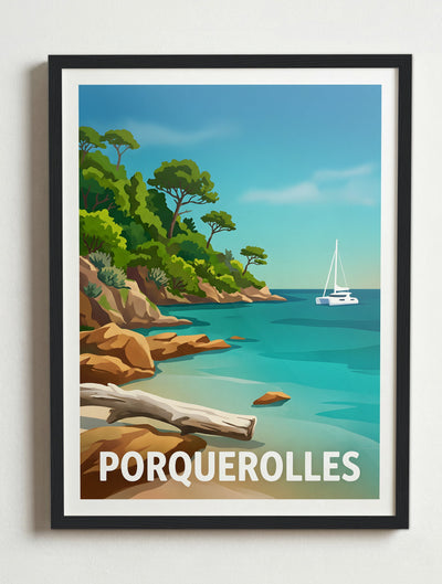 Affiche de Porquerolles – Cadre noir