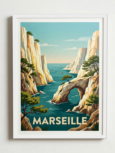 Affiche de Marseille - Parc national des Calanques – Cadre blanc