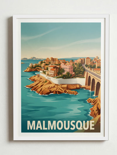 Affiche de Marseille - Malmousque – Cadre blanc