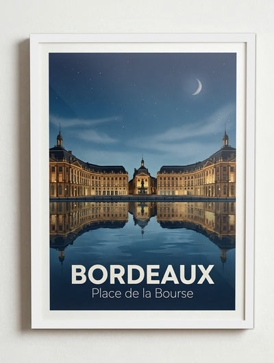 Affiche de Bordeaux - Place de la Bourse – Cadre blanc