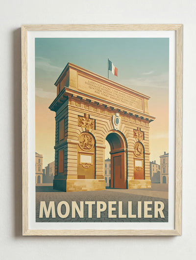Affiche de Montpellier - Arc de Triomphe – Cadre bois