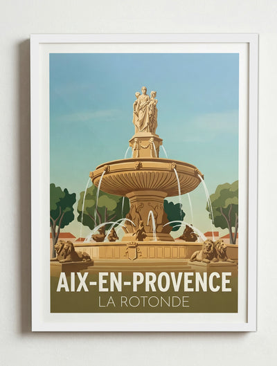 Affiche de Aix-en-Provence - la Rotonde – Cadre blanc