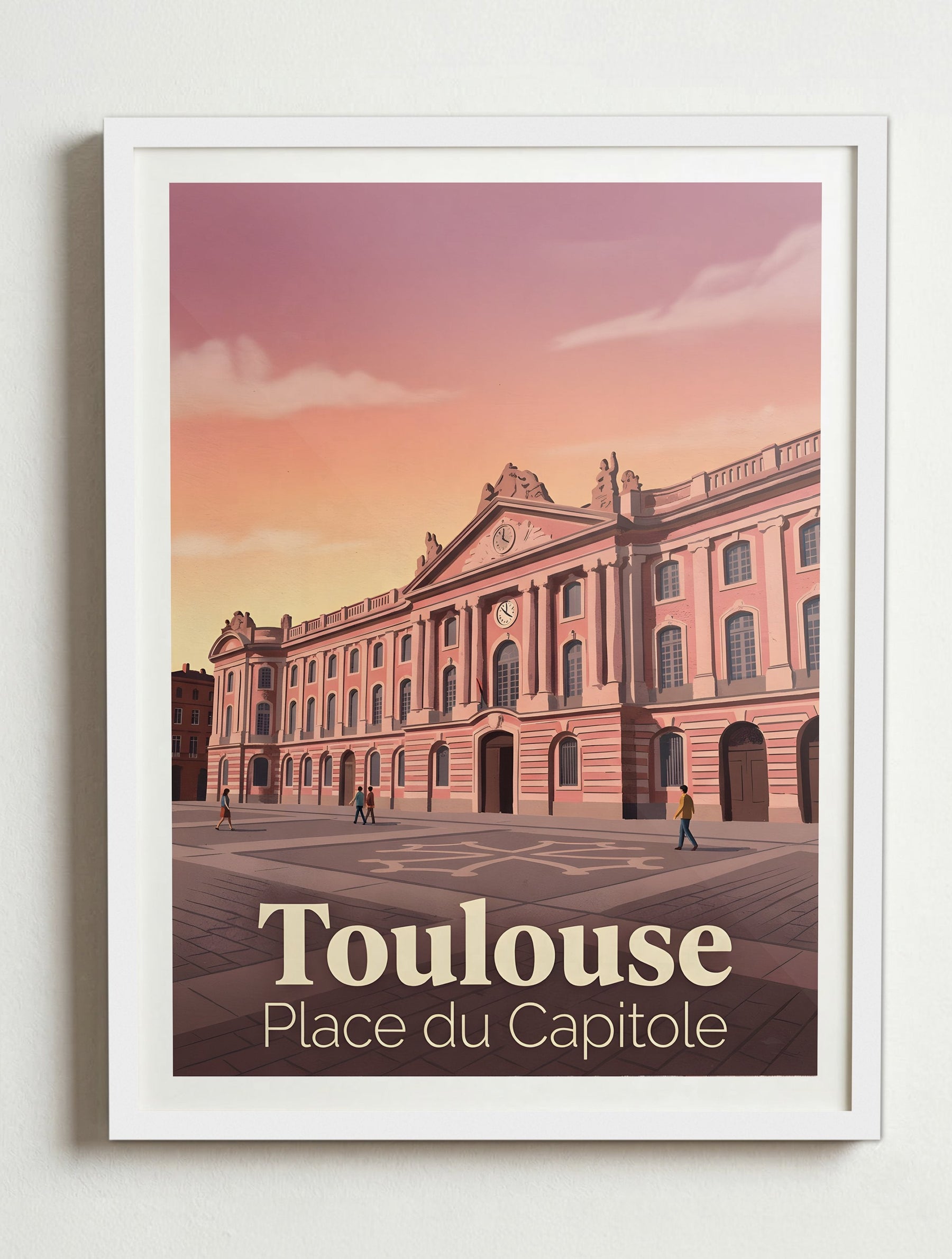 Affiche de Toulouse - Place du Capitole – Cadre blanc