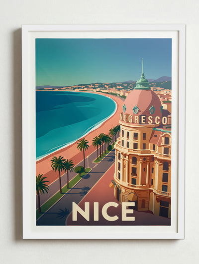 Affiche de Nice - Promenade de Anglais – Cadre blanc
