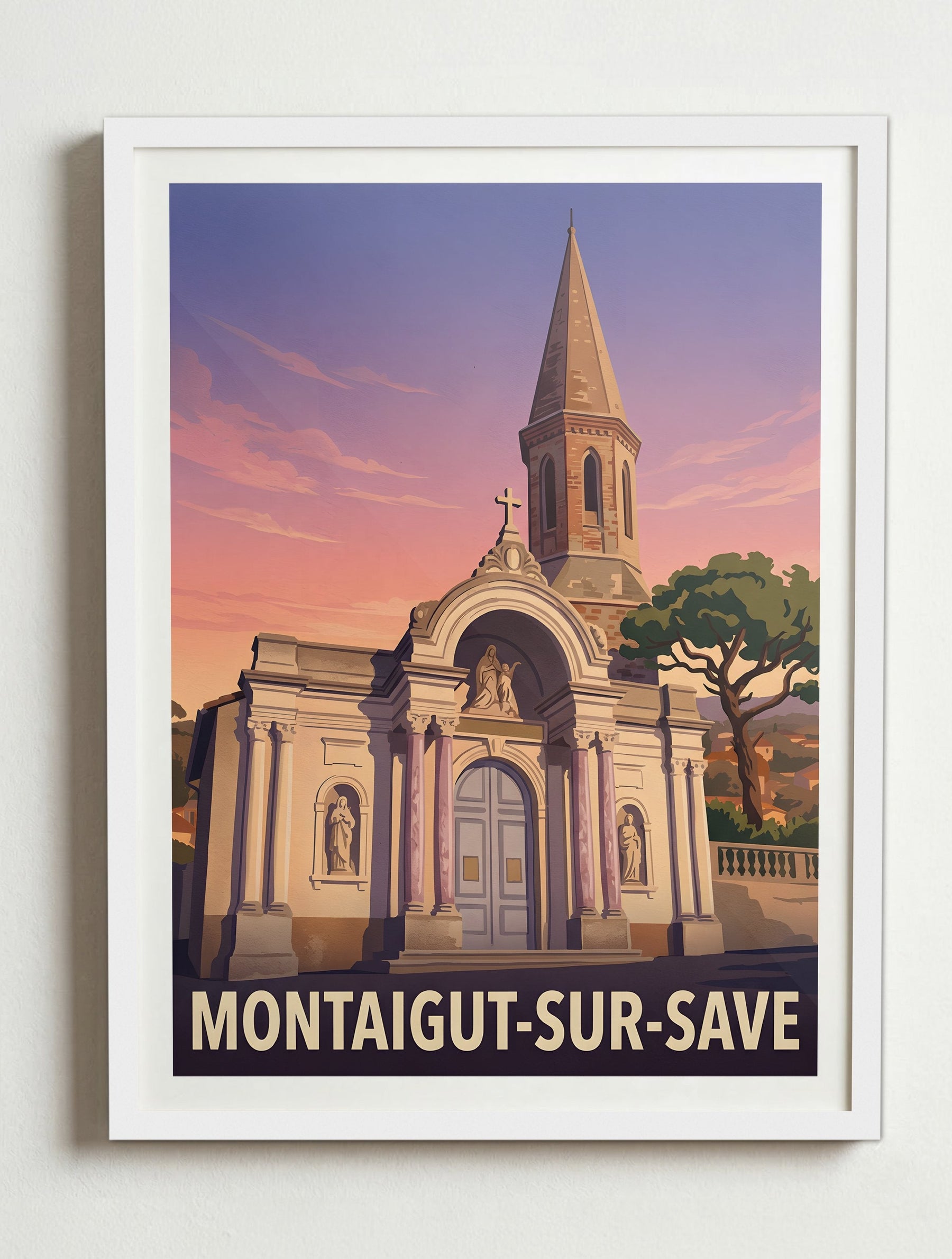 Affiche de Montaigut-sur-Save, France - – Cadre blanc