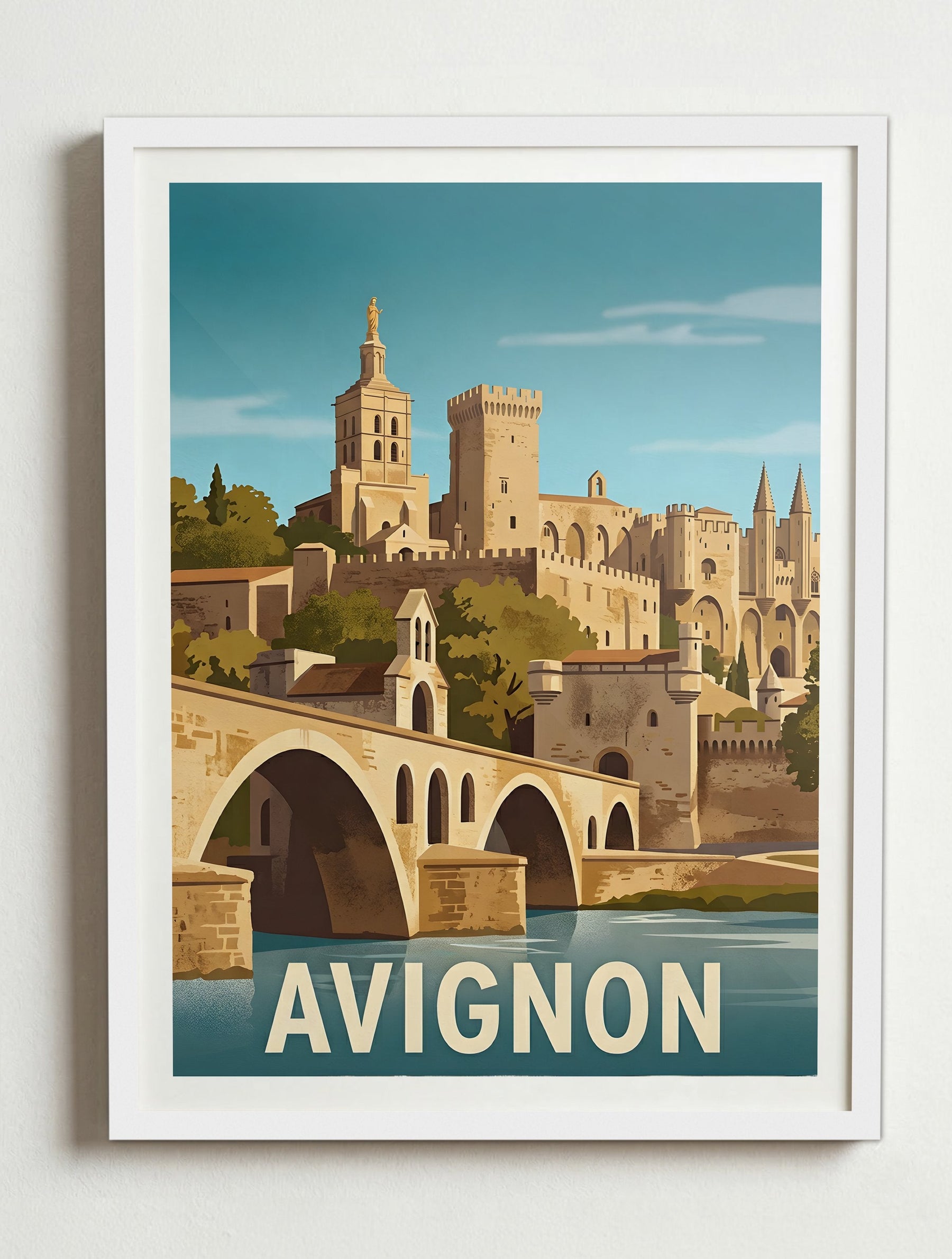 Affiche de Avignon, France - Pont Saint-Bénezet (Le Pont d'Avignon) – Cadre blanc