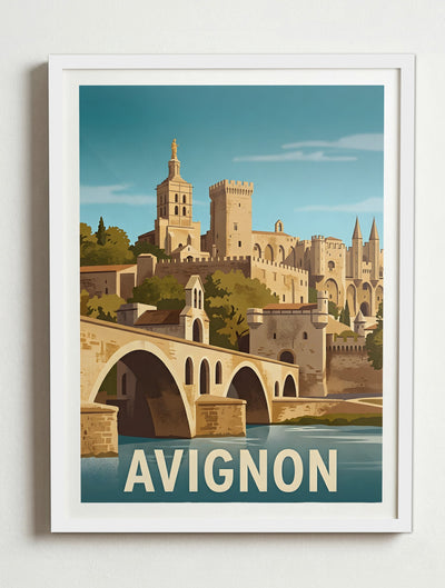 Affiche de Avignon, France - Pont Saint-Bénezet (Le Pont d'Avignon) – Cadre blanc