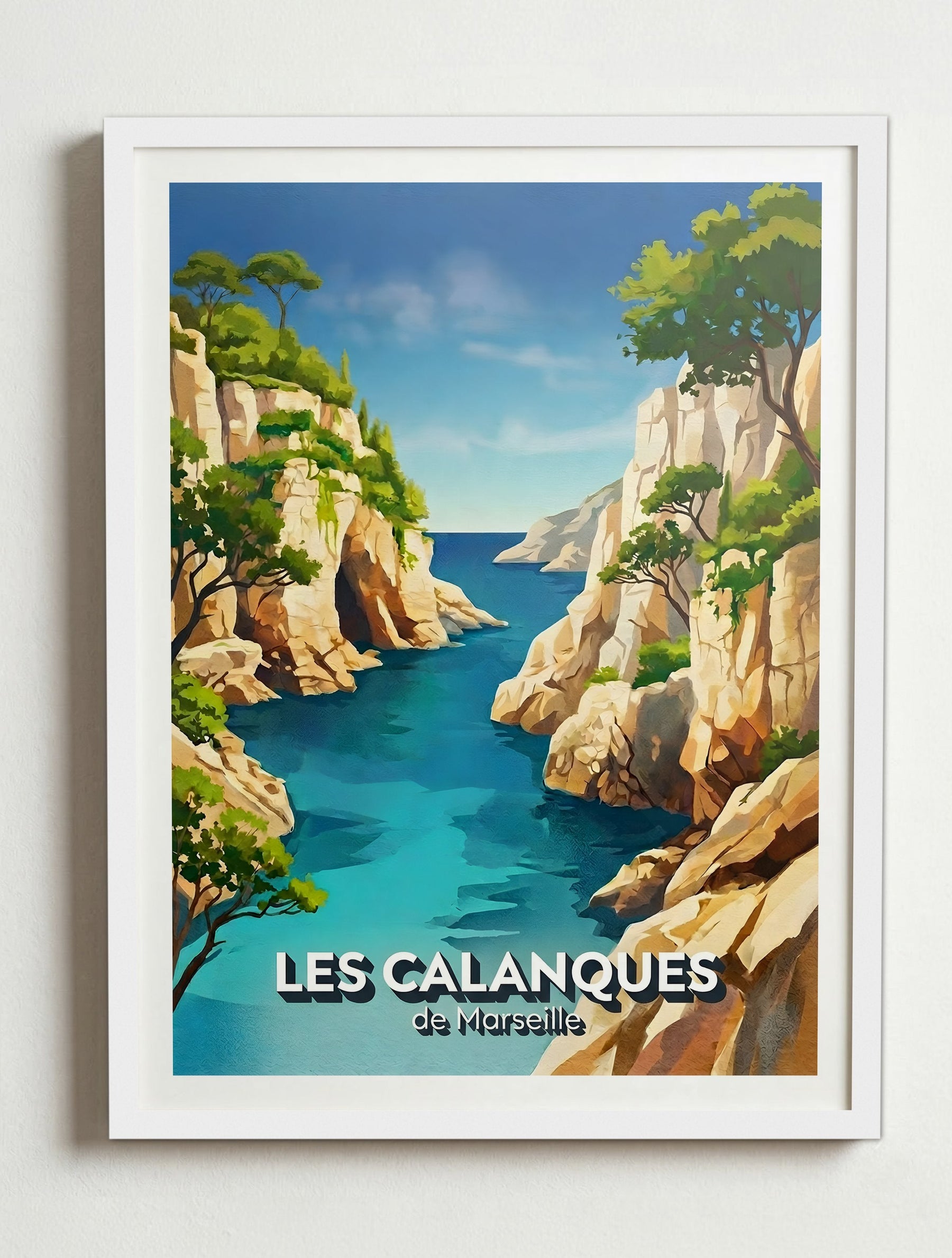 Affiche des Calanques de Marseille – Cadre blanc