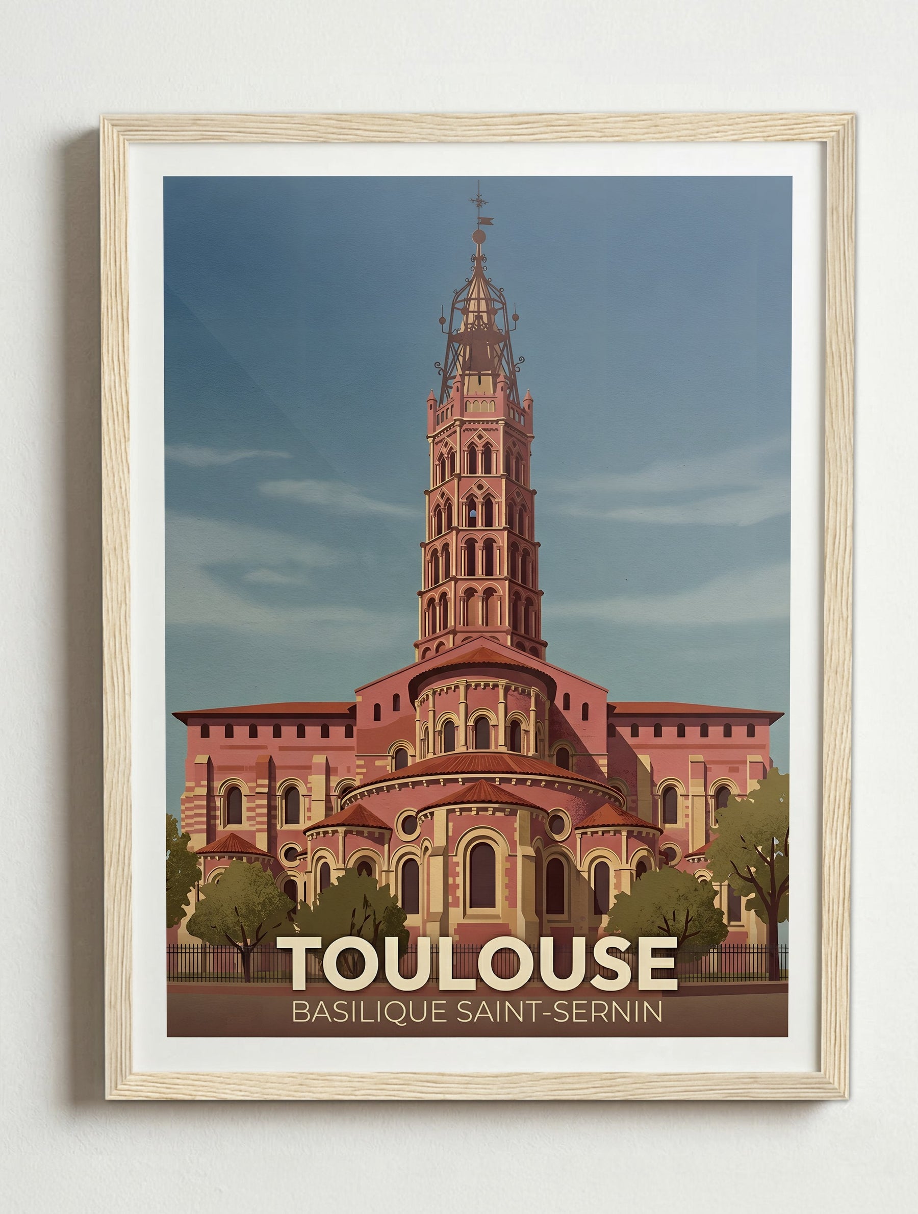 Affiche de Toulouse - Basilique Saint-Sernin de Toulouse – Cadre bois