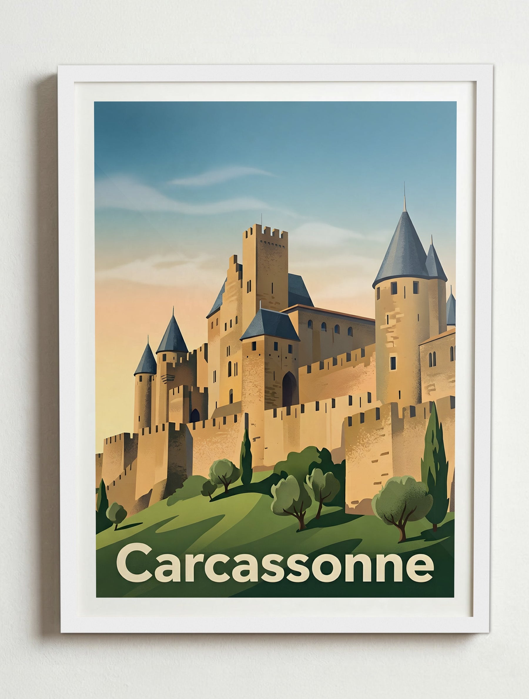 Affiche de Carcassonne - Cité de Carcassonne – Cadre blanc