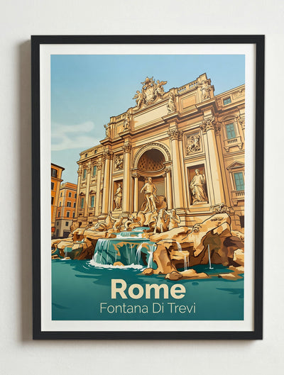 Affiche de Rome - Fontana Di Trevi – Cadre noir