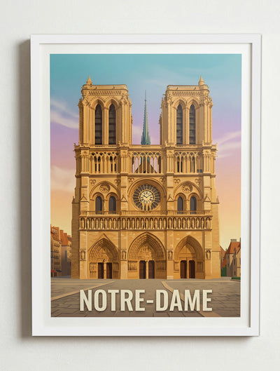 Affiche de Paris - Cathédrale Notre-Dame de Paris – Cadre blanc