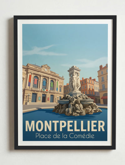Affiche de Montpellier - Place de la Comédie – Cadre noir