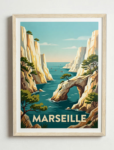 Affiche de Marseille - Parc national des Calanques – Cadre bois