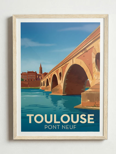 Affiche de Toulouse - Pont Neuf – Cadre bois