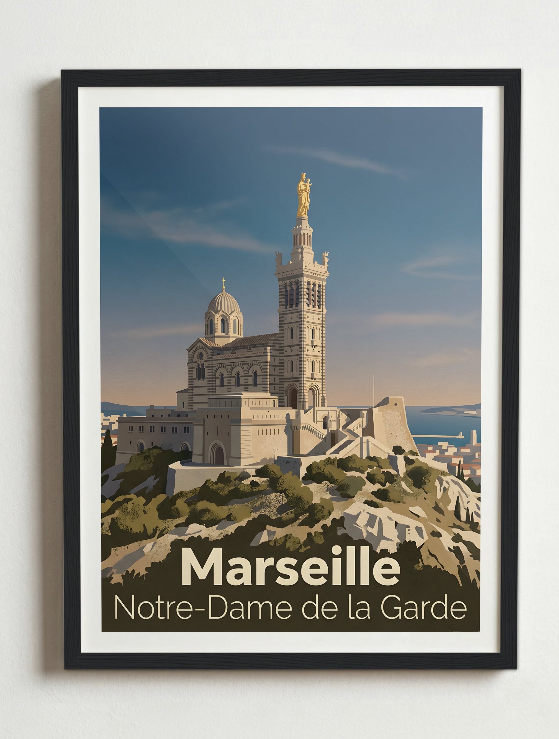 Affiche de Marseille - Basilique Notre-Dame de la Garde – Cadre noir