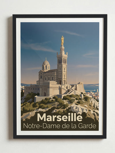 Affiche de Marseille - Basilique Notre-Dame de la Garde – Cadre noir