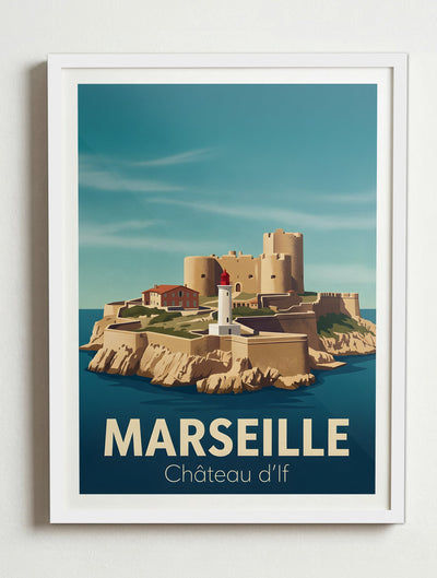 Affiche de Marseille - Château d'If – Cadre blanc