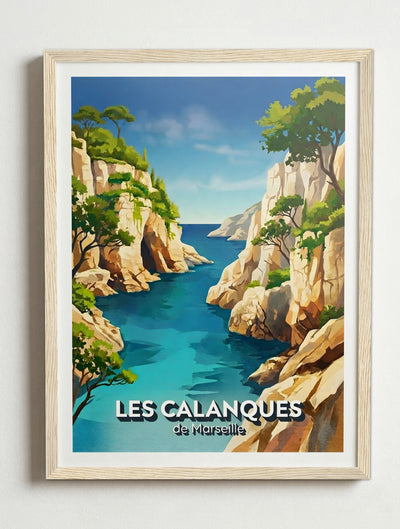 Affiche des Calanques de Marseille – Cadre bois