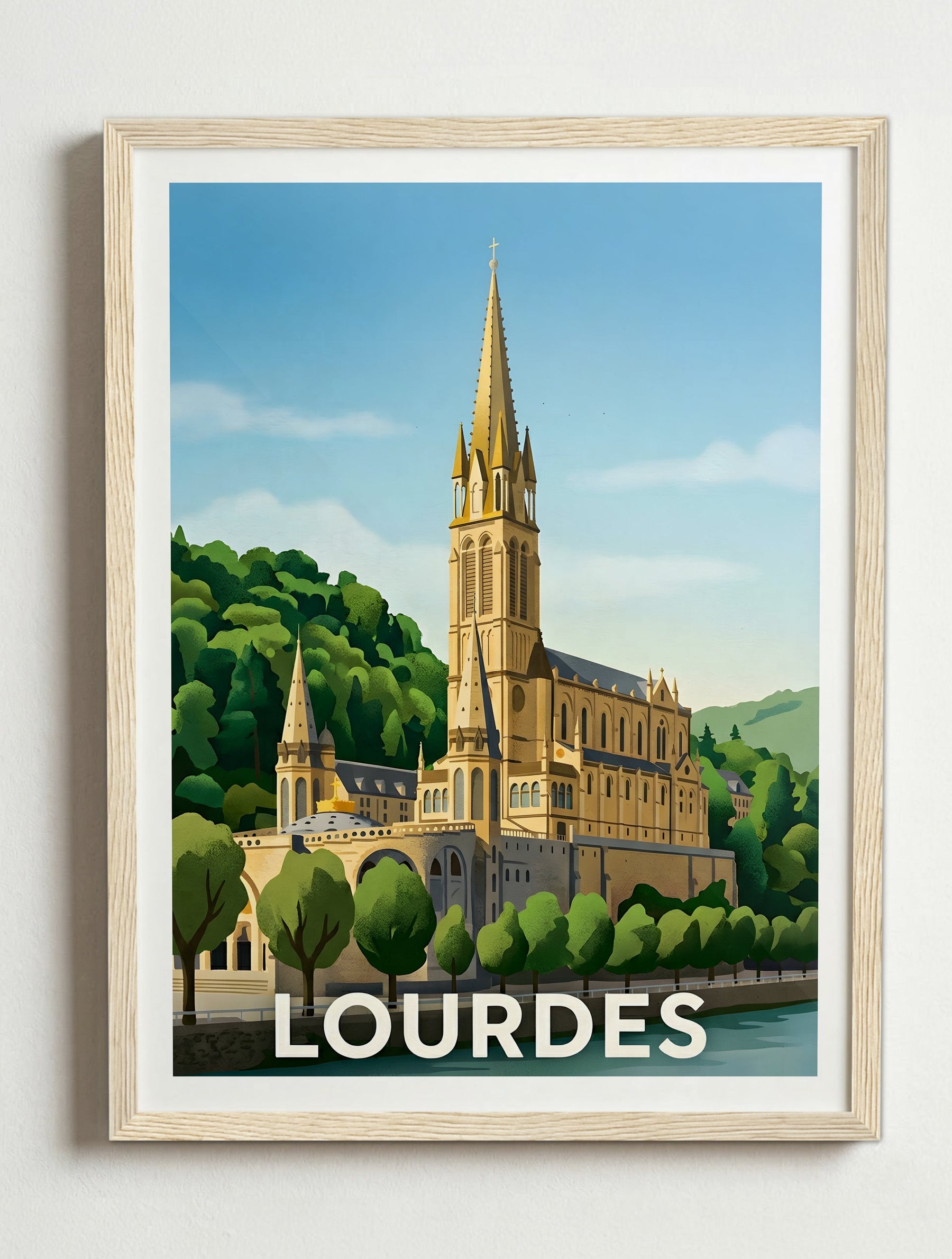 Affiche de Lourdes – Cadre bois
