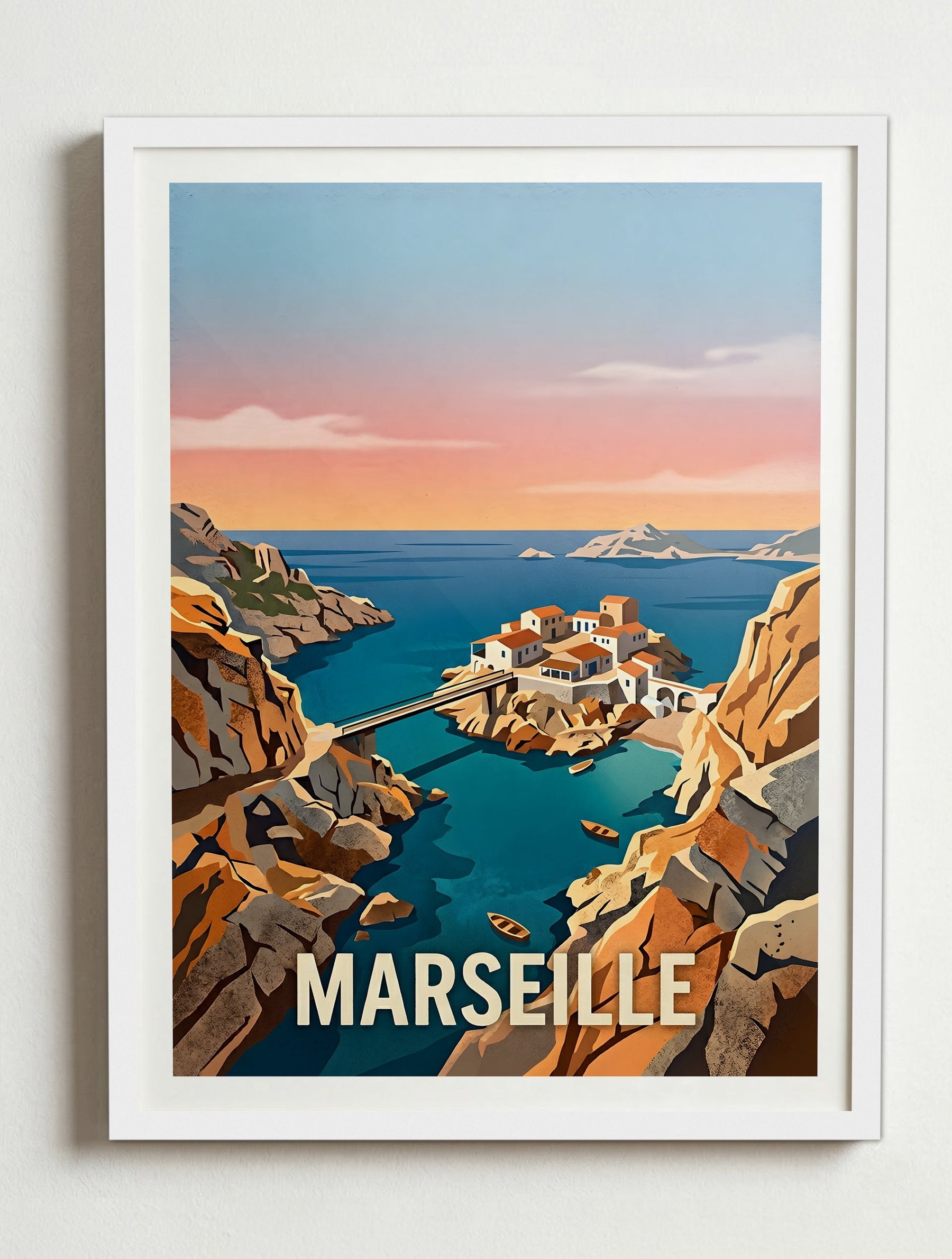 Affiche de Marseille - Baie des Singes – Cadre blanc