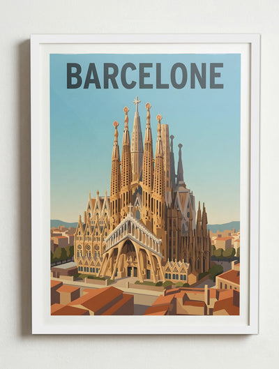 Affiche de Barcelone - Sagrada Familia – Cadre blanc