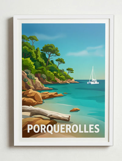 Affiche de Porquerolles – Cadre blanc