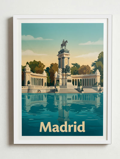 Affiche de Madrid - Parc du retiro – Cadre blanc