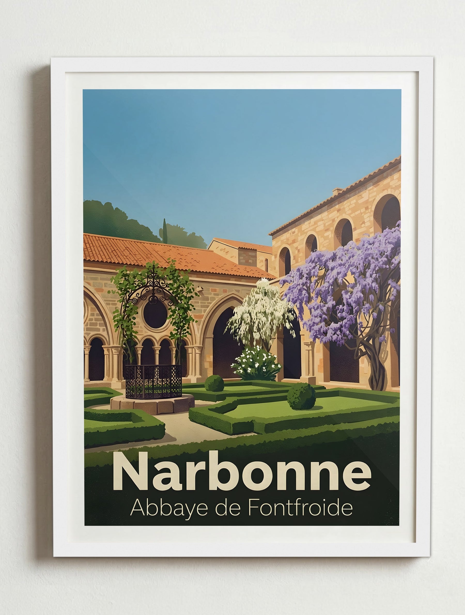 Affiche de Narbonne - Abbaye de Fontfroide – Cadre blanc