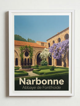 Affiche de Narbonne - Abbaye de Fontfroide – Cadre blanc