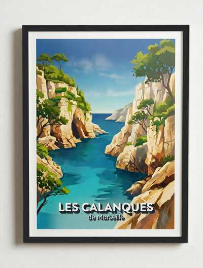 Affiche des Calanques de Marseille – Cadre noir