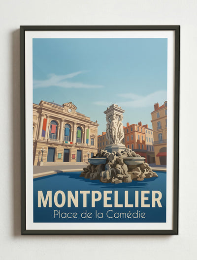 Affiche de Montpellier - Place de la Comédie – Cadre métal