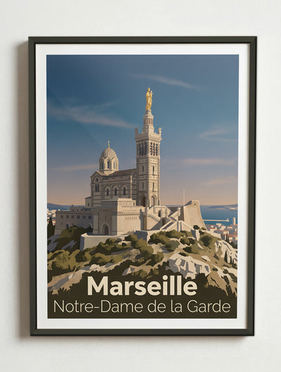 Affiche de Marseille - Basilique Notre-Dame de la Garde – Cadre métal