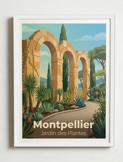 Affiche de Montpellier - Jardin des Plantes de Montpellier – Cadre blanc