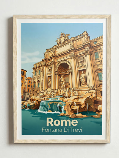 Affiche de Rome - Fontana Di Trevi – Cadre bois