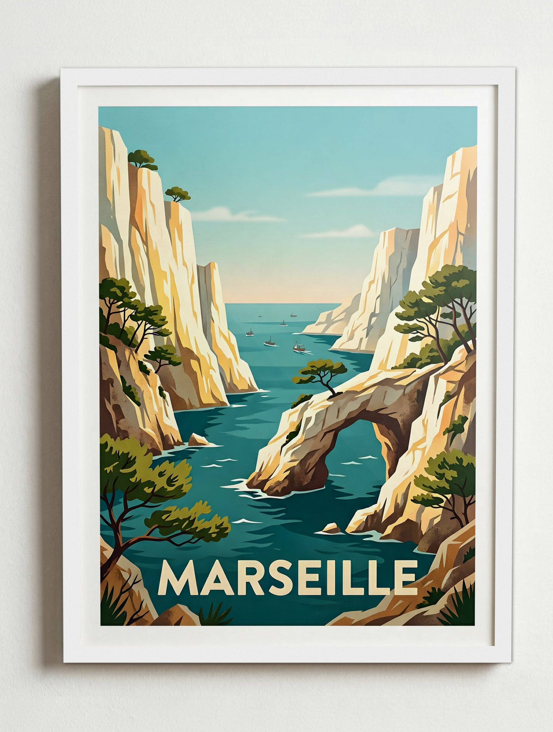 Affiche de Marseille - Parc national des Calanques – Cadre blanc