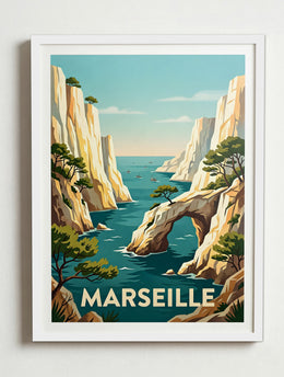 Affiche de Marseille - Parc national des Calanques – Cadre blanc