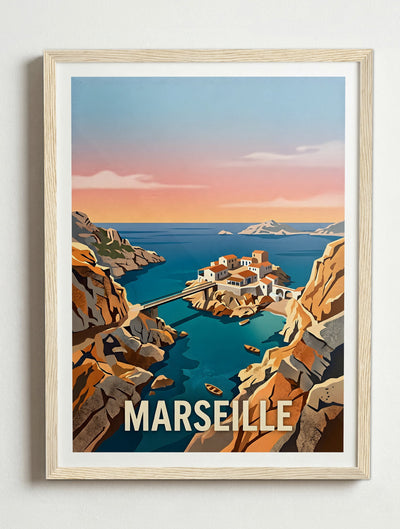 Affiche de Marseille - Baie des Singes – Cadre bois