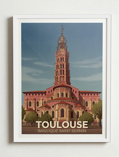 Affiche de Toulouse - Basilique Saint-Sernin de Toulouse – Cadre blanc