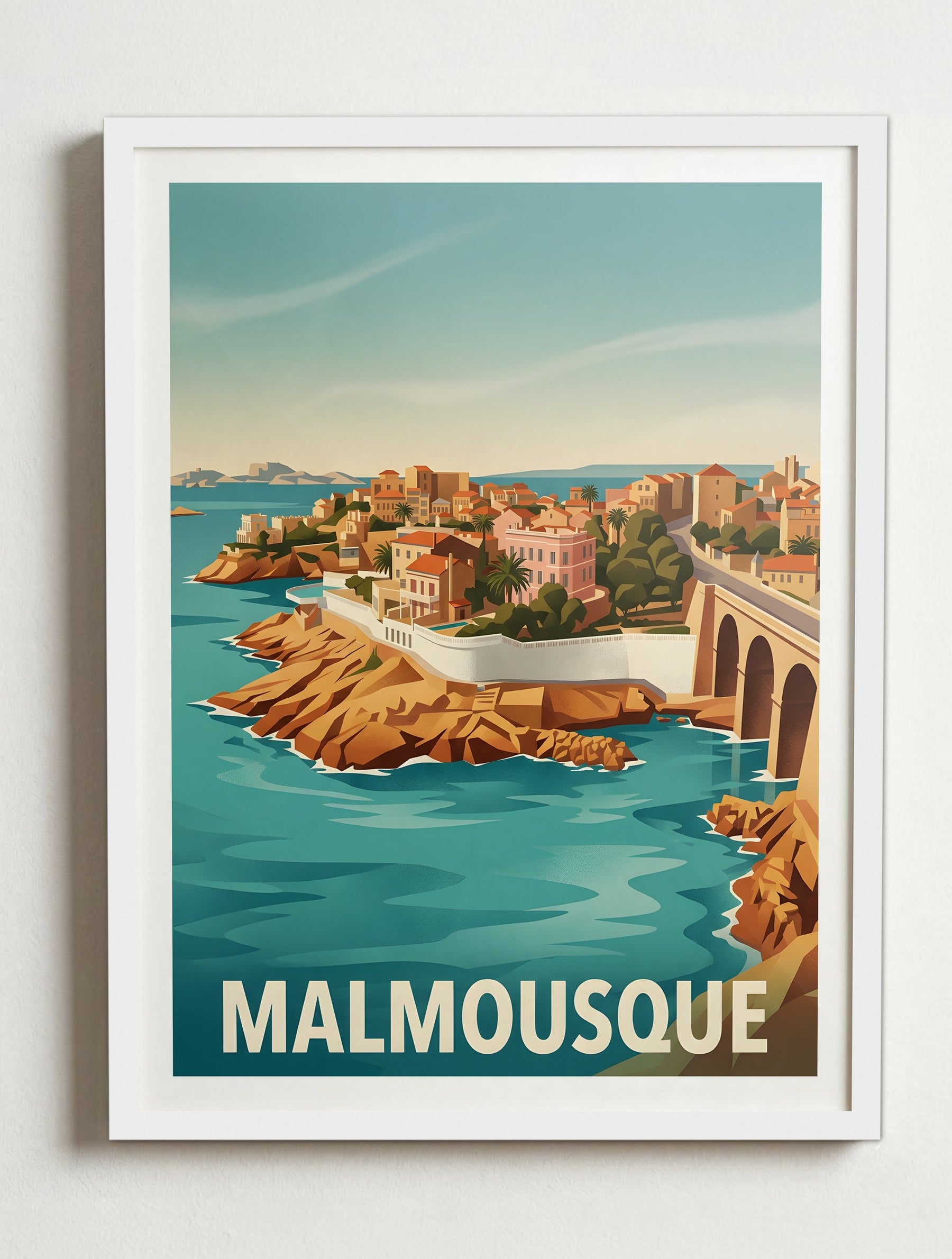 Affiche de Marseille - Malmousque – Cadre blanc