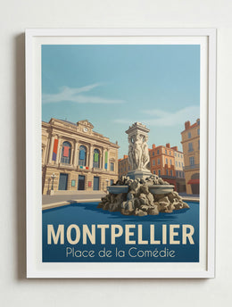 Affiche de Montpellier - Place de la Comédie – Cadre blanc
