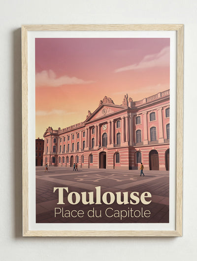 Affiche de Toulouse - Place du Capitole – Cadre bois